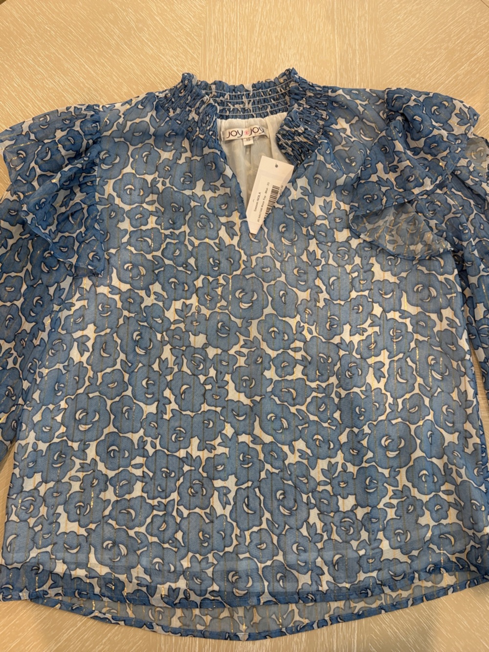 Joy joy NWT XS Blue Floral Sheer Blouse